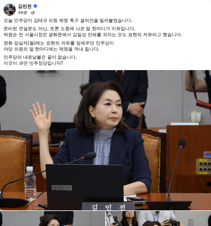 김민전 국민의힘 의원 페이스북 캡쳐. /랑펀미디어